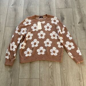 Dokotoo Daisy Sweater Brown White XL Women’s NWT Floral